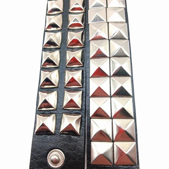 Gothic Double Row Square Studded Vegan Leather Bracelet Lot Of 2 New - Picture 2 of 9